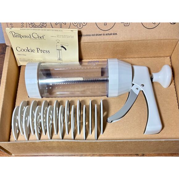 Pampered Chef Cookie Press Set 16 Decorator Discs 1525 Model +Recipes 2B5 - Picture 6 of 8
